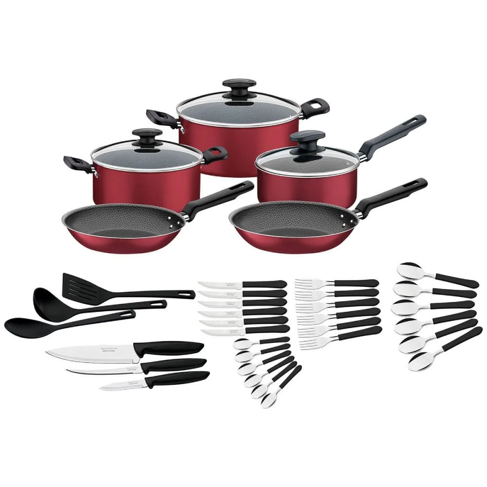 Juego de Ollas 38 Piezas Antiadherente Victoria Tramontina Rojo