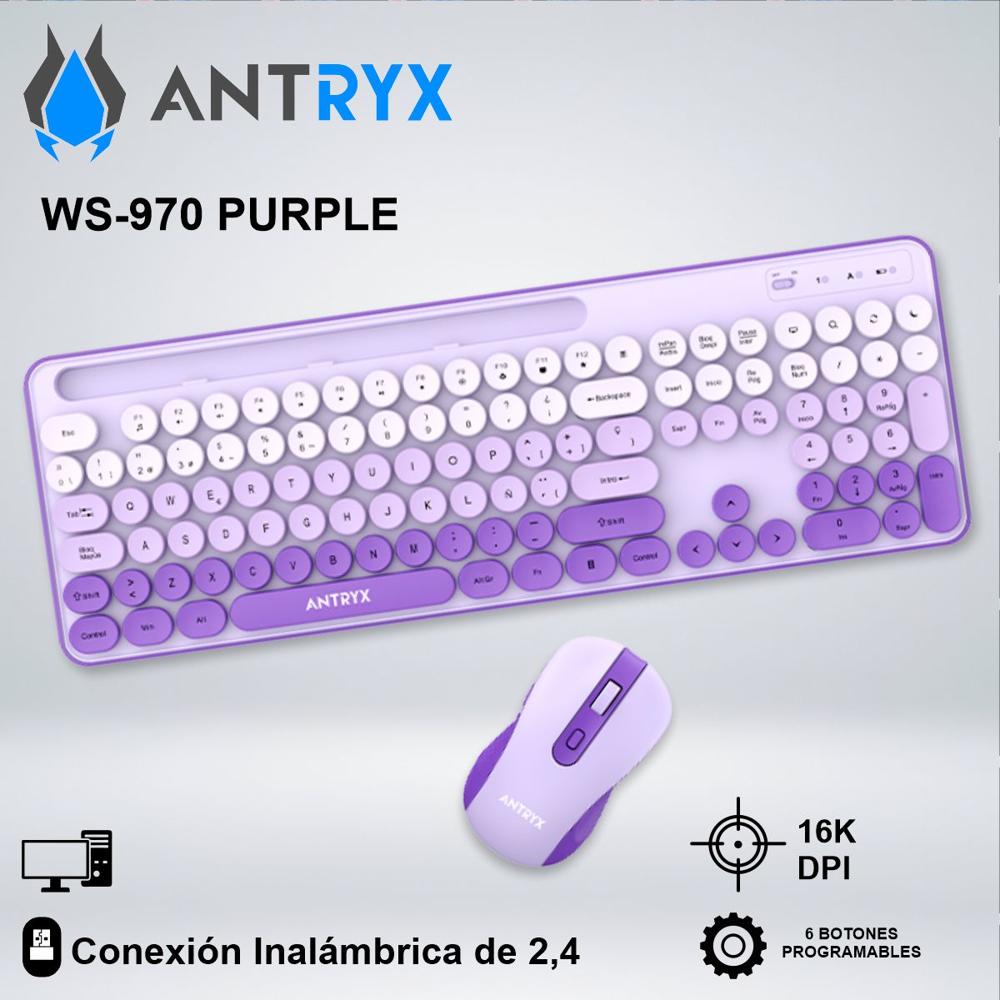 TECLADO GAMER ANTRYX WS970 PURPLE Y MOUSE ERGONOMICO
