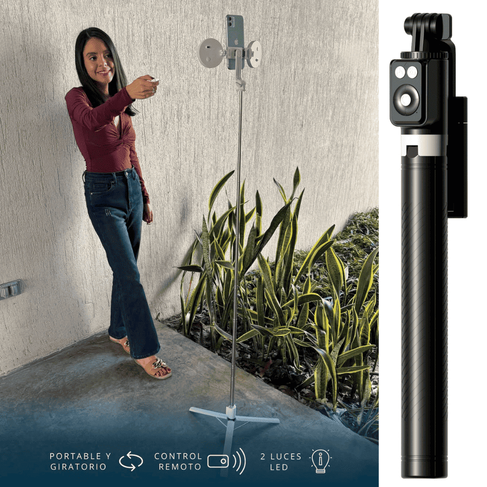 Selfie Stick Tripode - 2 aros de Luz Negro