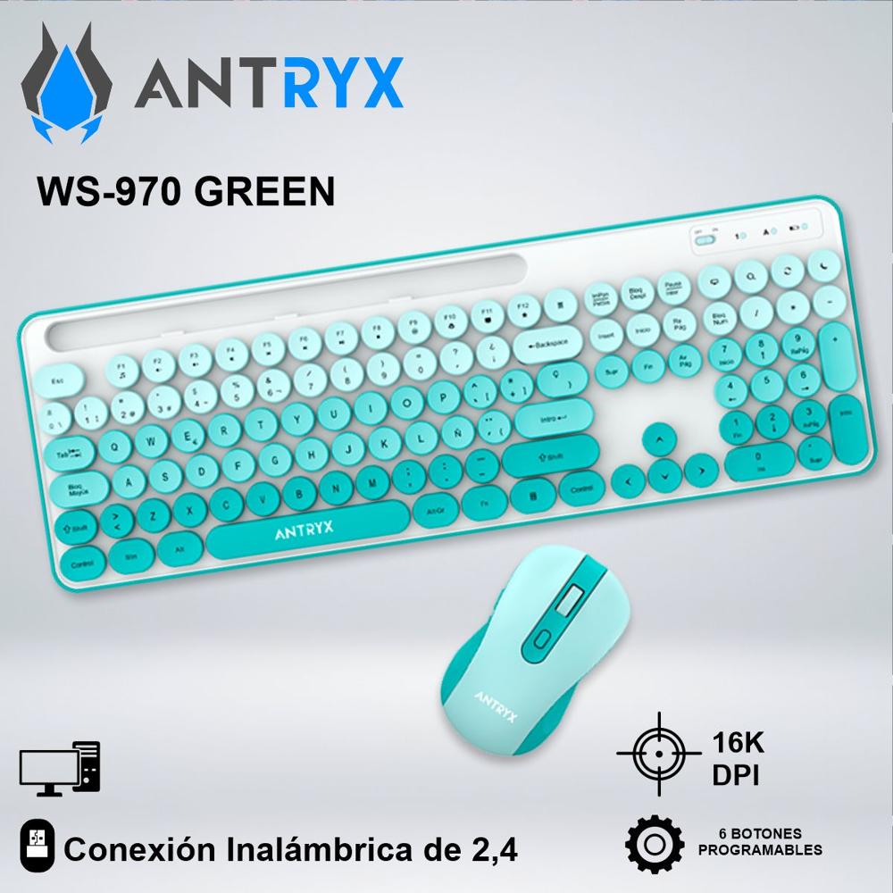 TECLADO GAMER ANTRYX WS970 GREEN Y MOUSE ERGONOMICO