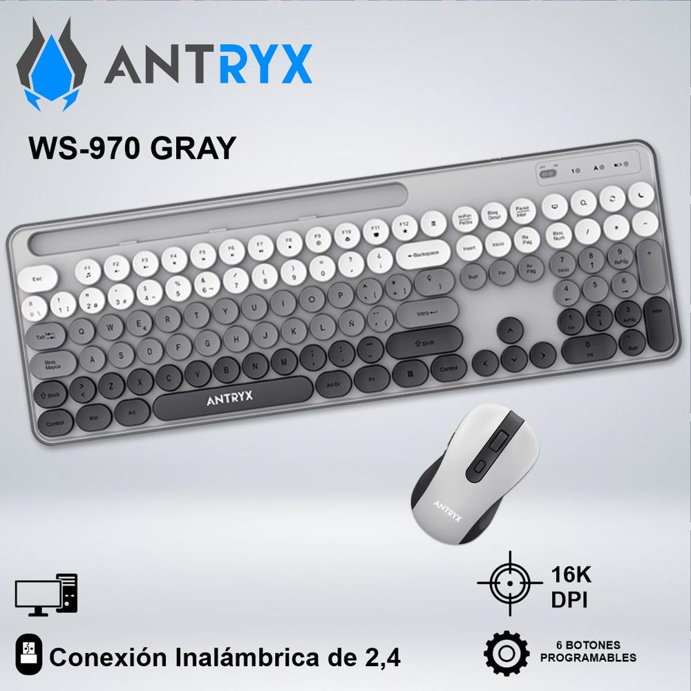 TECLADO GAMER ANTRYX WS970 GRAY Y MOUSE ERGONOMICO