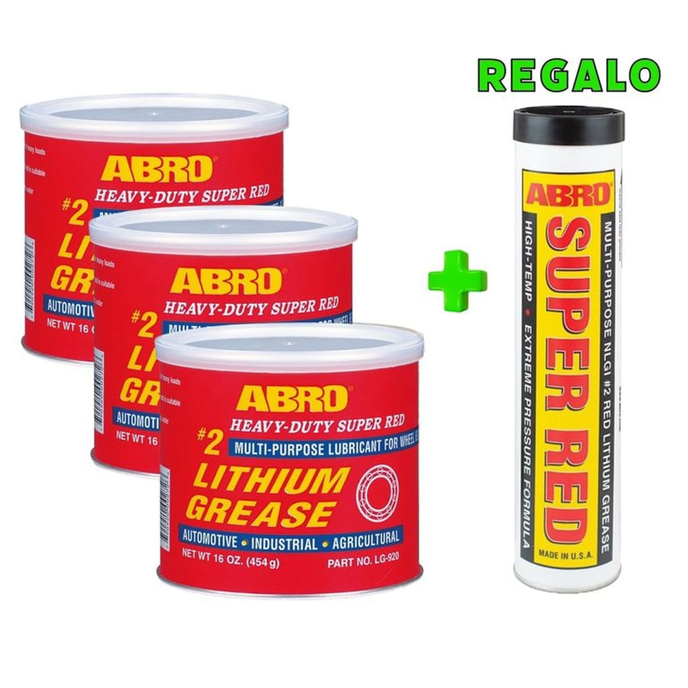 ABRO Grasa de Litio Roja 2 LG-920 Pack x 3 y Regalo Grasa Super Red LG-921
