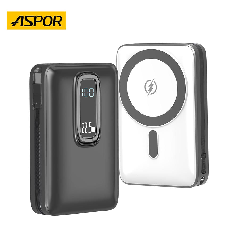 Batería Externa Portátil ASPOR 20 000 mAh Negro A386 Carga Rápida Inalámbrica