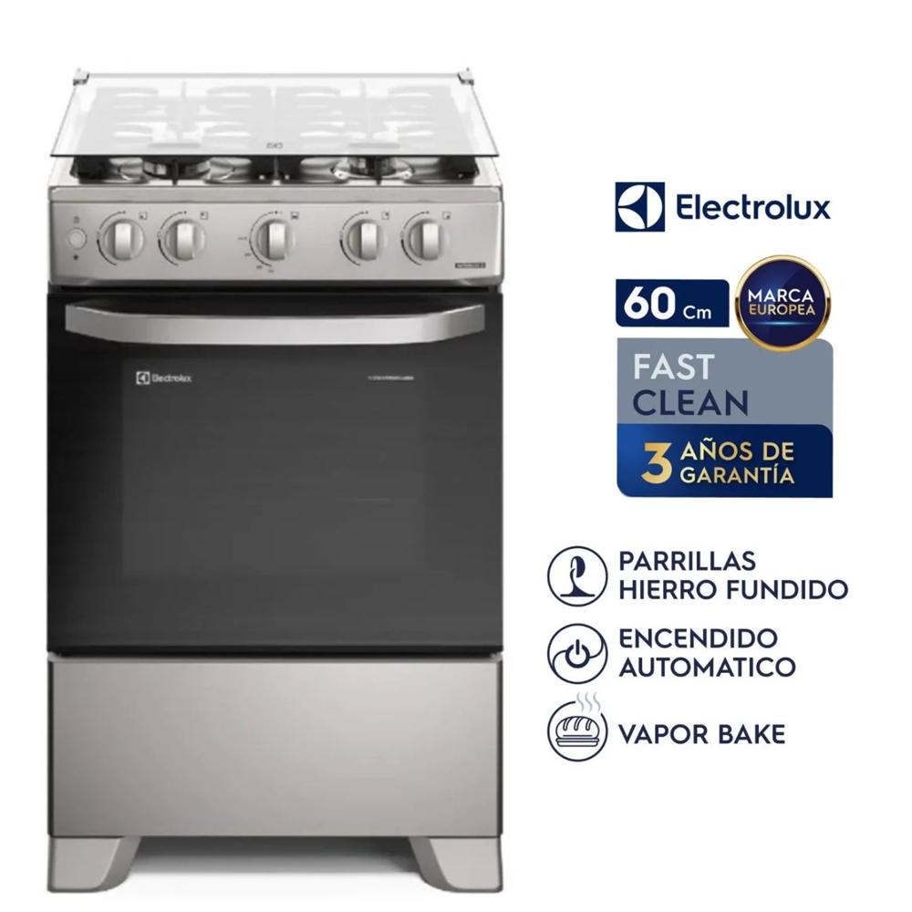 Cocina Electrolux 4 Quemadores Efficient VaporBake y Parrilla Hierro Fundido Silver FE4ISR