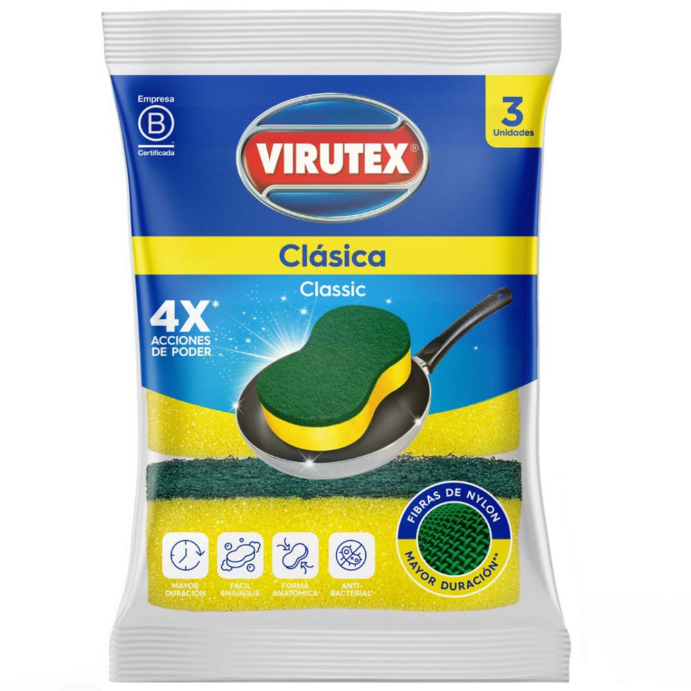 Esponja VIRUTEX Clásica 2 en 1 Pack x3un Esponja VIRUTEX Clásica 2 en 1 Pack x3un