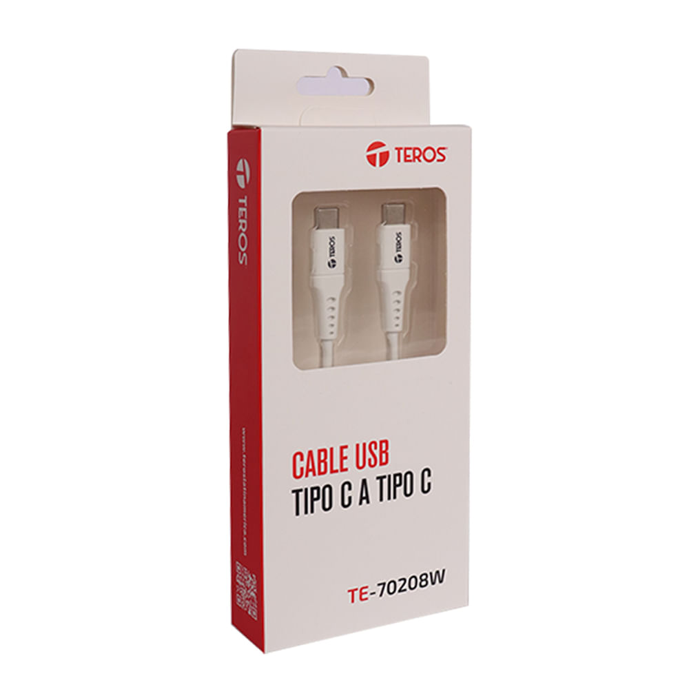 Cable USB Tipo C Teros TE-70208W, 5A, 100W, Conexión Rápida, Color Blanco, Alta Velocidad
