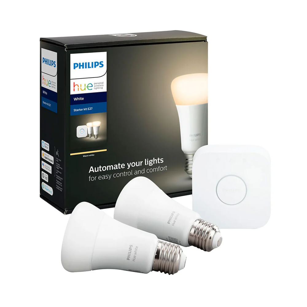Philips Hue Starter Kit: juego de 2 bombillas LED E27, iluminación inalámbrica y controlado por app