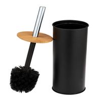 CEPILLO DE INODORO CON BAMBU Y MANGO HERGONÓMICO DE ACERO INOXIDABLE NEGRO