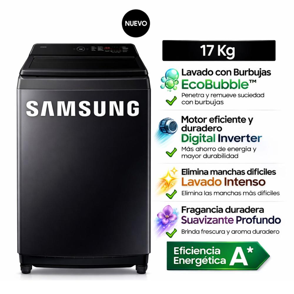 Lavadora Samsung 17Kg WA40F17E7CPE EcoBubble Gris Grafito