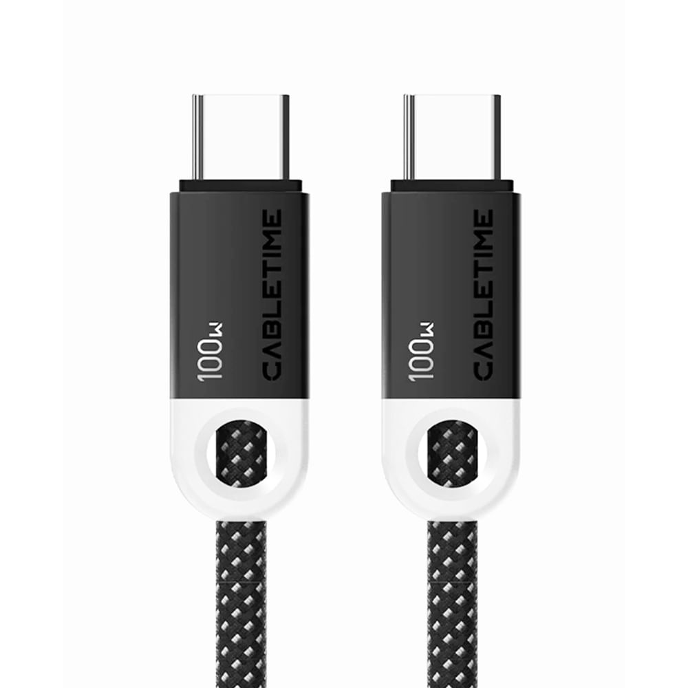 Cable USB-C a USB-C 1m CABLETIME 100W de alta velocidad en color negro - Ideal para carga rápida
