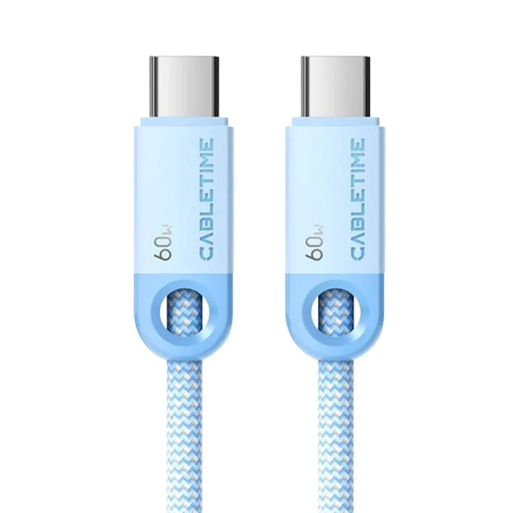 Cable USB-C a USB-C 2 metros CABLETIME CUP3L 60W, velocidad de carga rápida, color azul