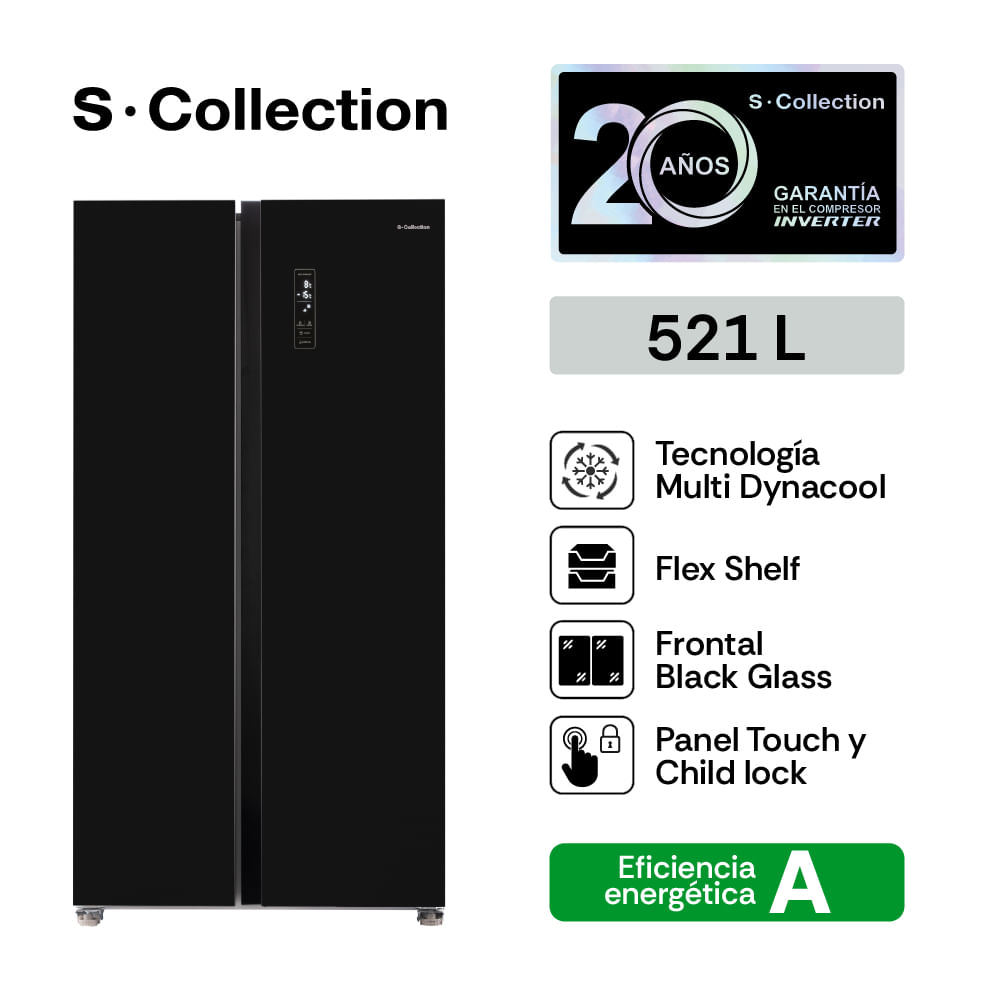 Refrigeradora S-Collection London Side by Side 521L Negro