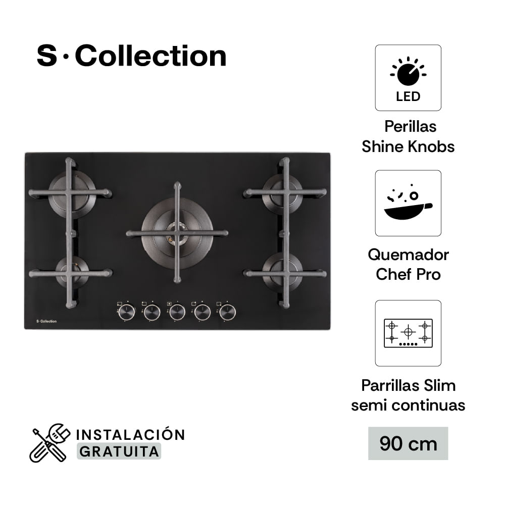 Cocina Encimera 90cm S-Collection Pureblack a Gas Smart