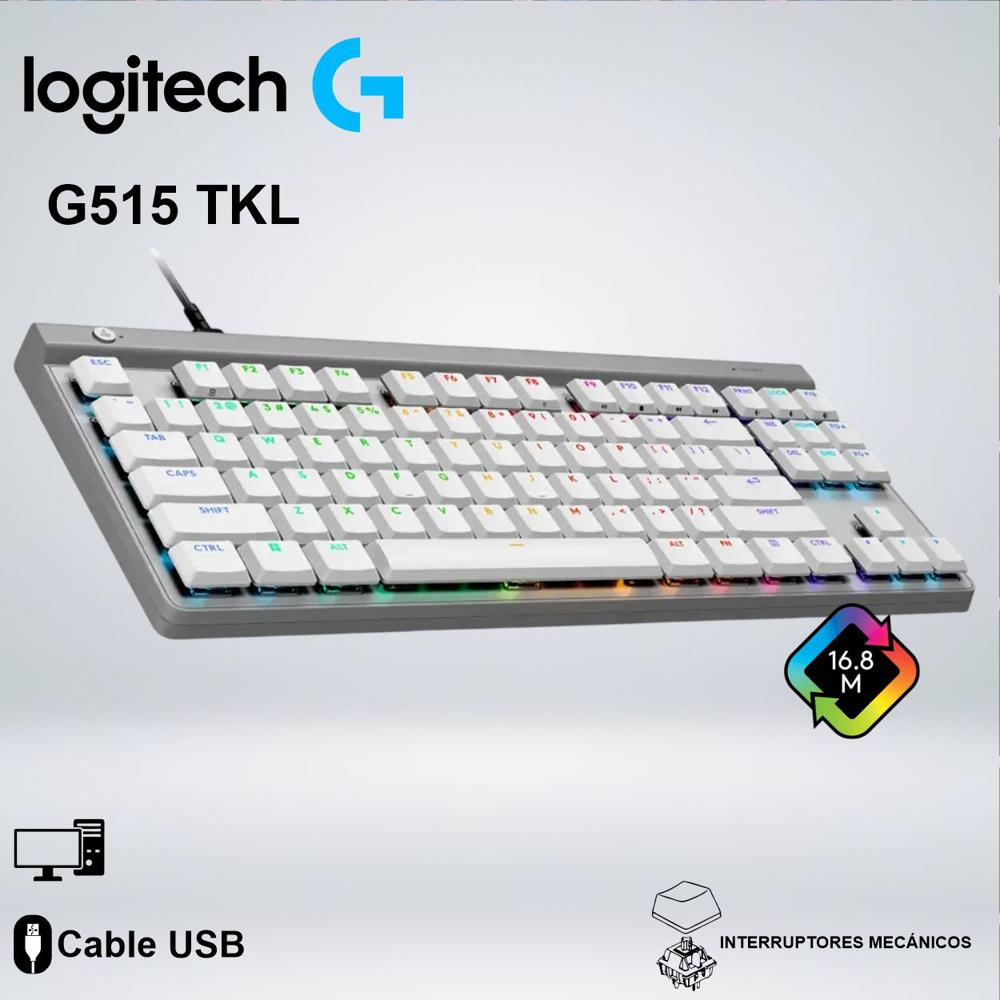 TECLADO GAMER G515 TKL CABLEADO LIGHTSYNC RGB PBT DOBLE INYECCION BLANCO
