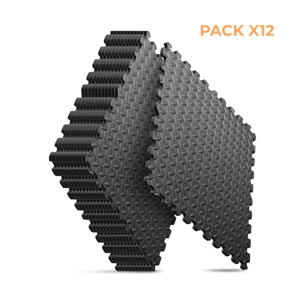 Piso Eva Antideslizante para Gimnasio 15mm 60x60cm Set X12