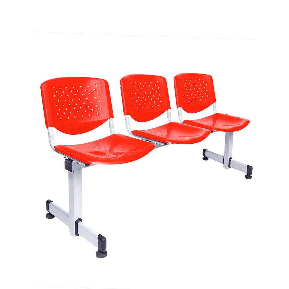 Tandem De Espera Prisma Ve Rojo 3 Asientos Estructura Gris Althea Confort