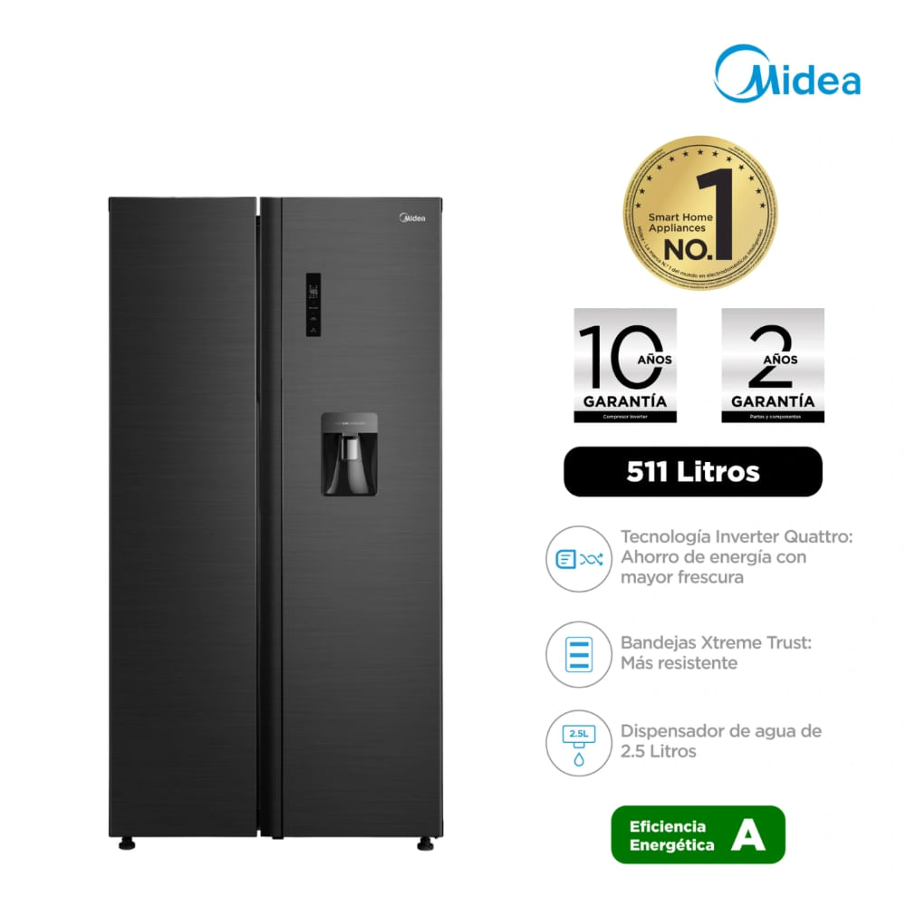 Refrigeradora Side by Side MDRS710FGR28PEWD Inverter 511Lts Inox Black con dispensador de agua
