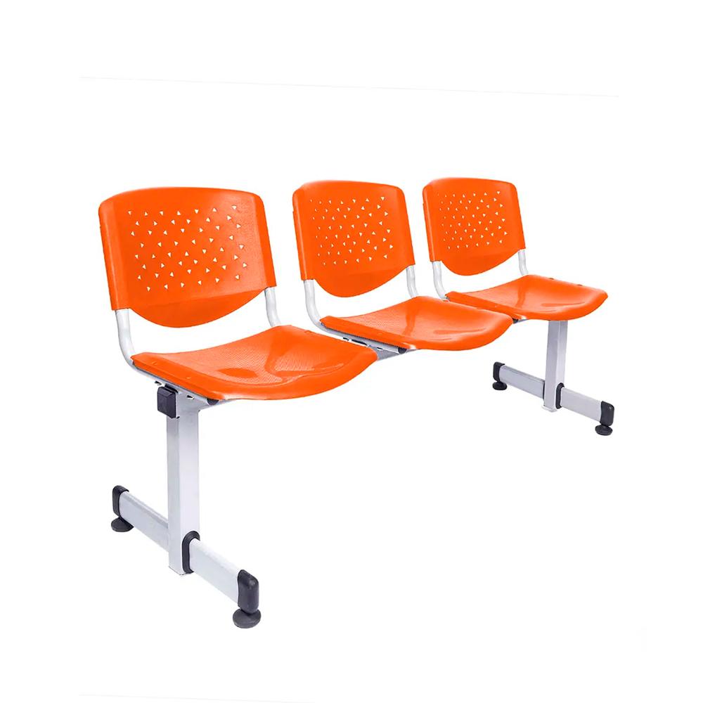 Tandem De Espera Prisma Ve Naranja 3 Asientos Estructura Gris Althea Confort