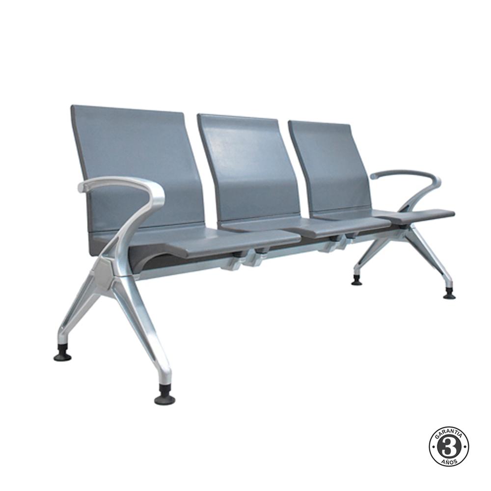 Tándem De Espera - Banqueta Zafiro Pu 3 Puestos Gris Althea Confort