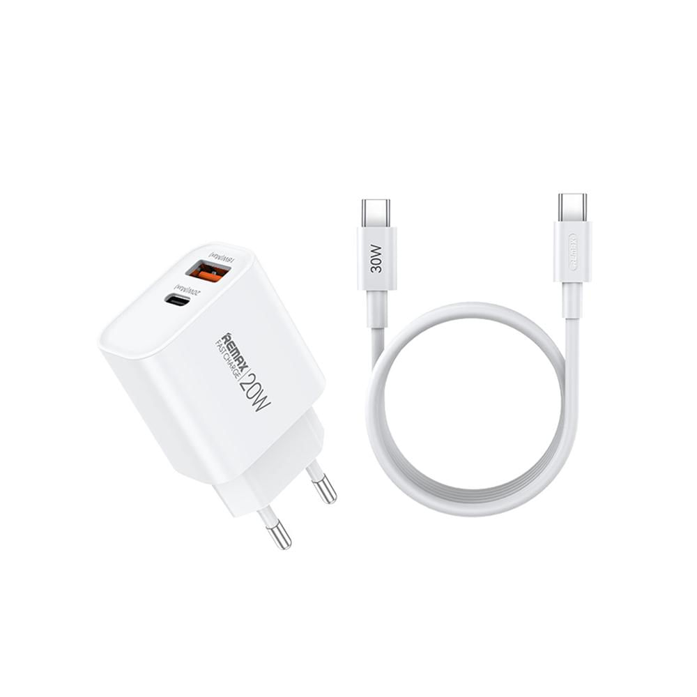 Cargador Rápido Remax Fast Charger Set RP-U120 Blanco 20W