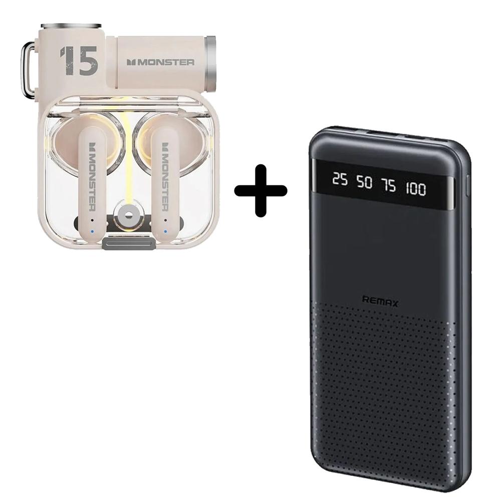 Combo Power Bank Remax RPP-10 Negro + Audífonos Monster XKT15 Ivory