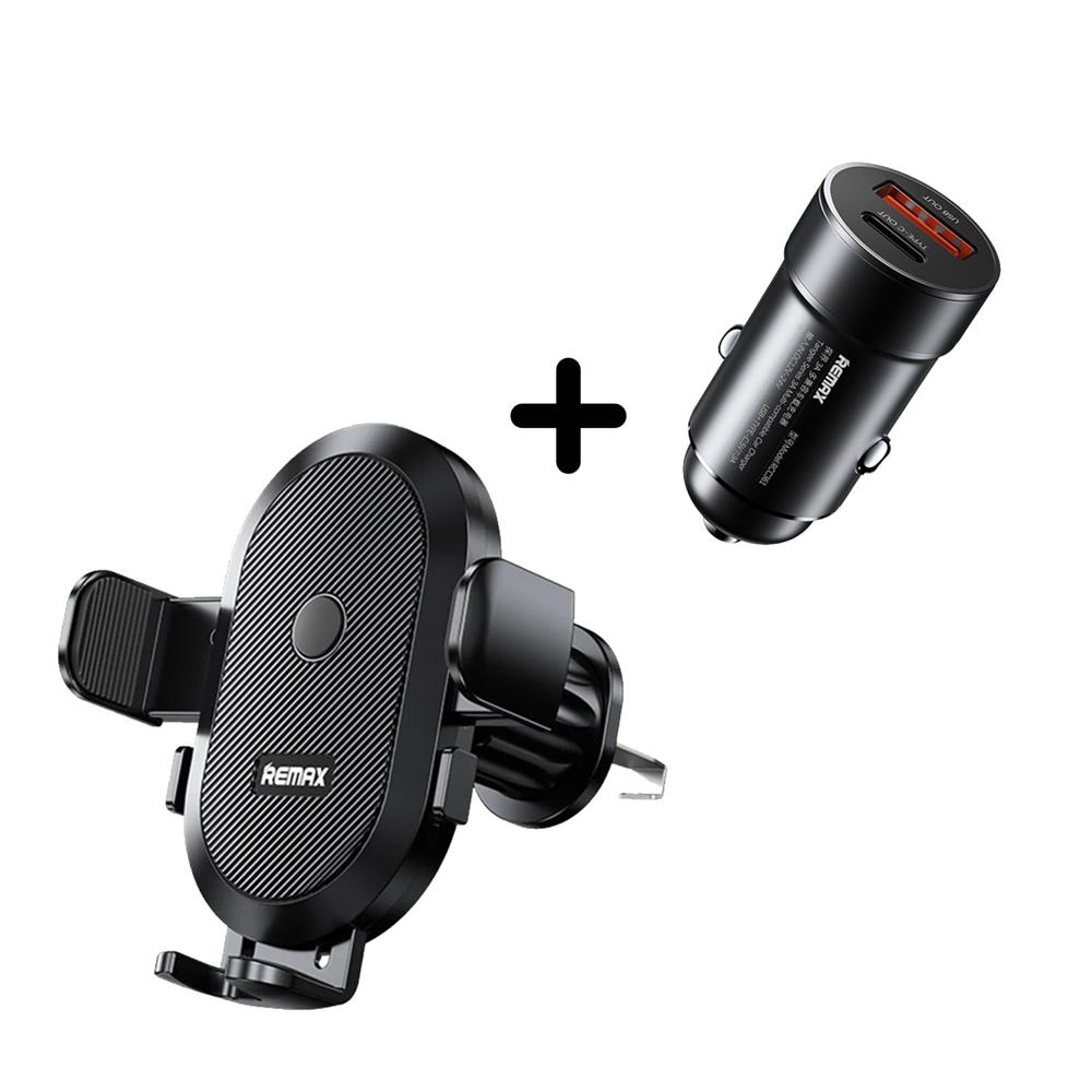 Combo Soporte para Auto Remax RM-C02 + Cargador Remax RCC361 Negro