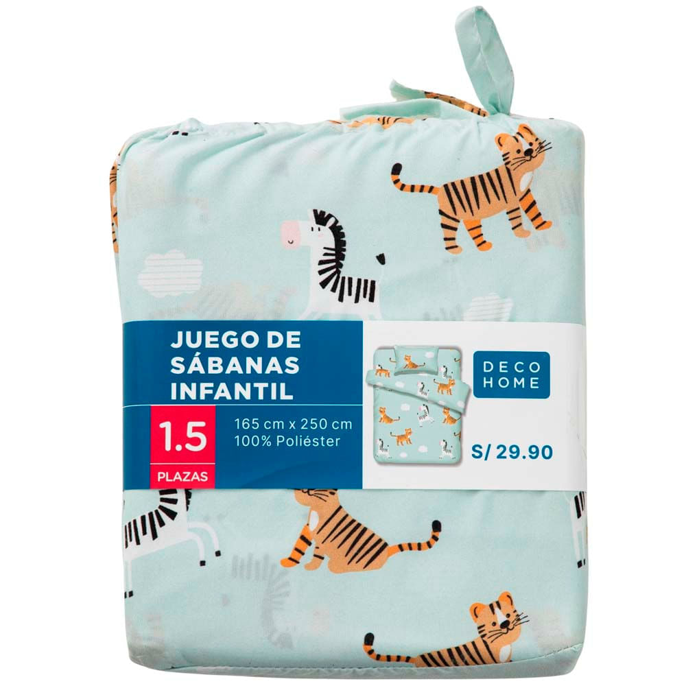 Juego Sábanas Infantil Planeta Safari 1.5 Plazas Celeste DECO HOME