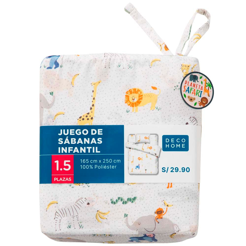Juego Sábanas Infantil Planeta Safari 1.5 Plazas Blanco DECO HOME