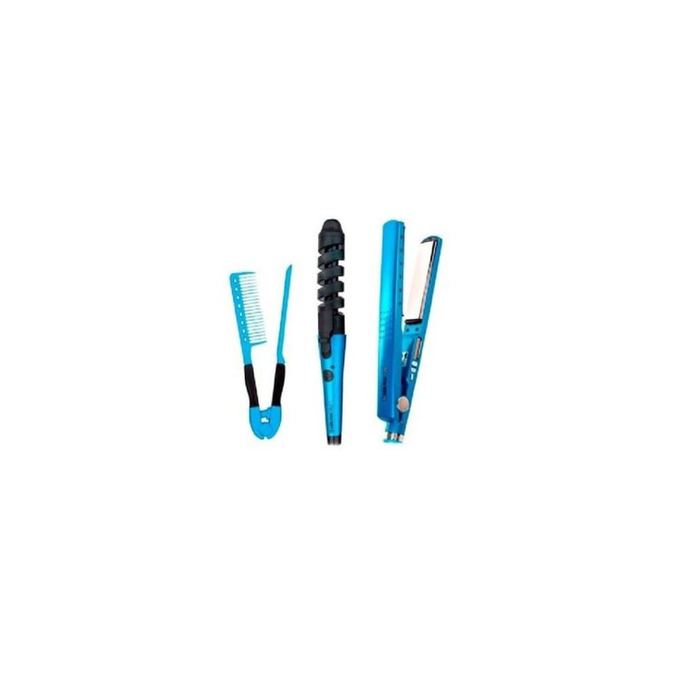 Plancha titanium cabello rizador y peine