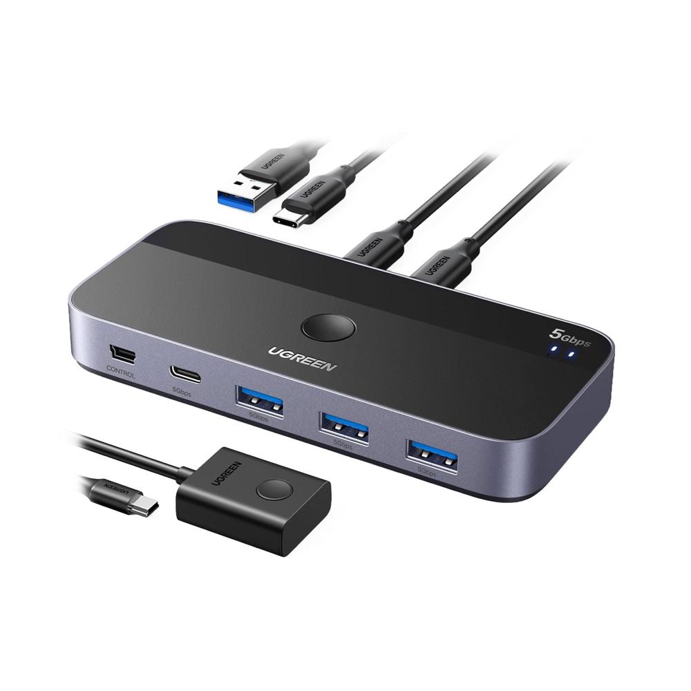 Switch USB Ugreen Conmutador 2 PCs a 4 Puertos con Control Remoto CM687-25098