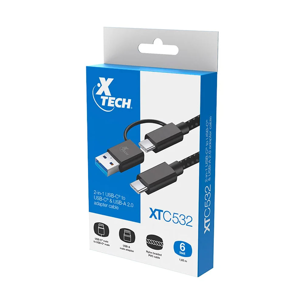 Xtech Cable USB-C a USB-A 1.82 m 2 en 1 Trenzado - Conexión Rápida y Duradera
