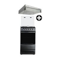 COMBO Orange: Cocina de pie a gas 20"" Sevilla 4 hornillas Negra + Campana Extractora 60cm Frontal Acero Inoxidable 1 motor