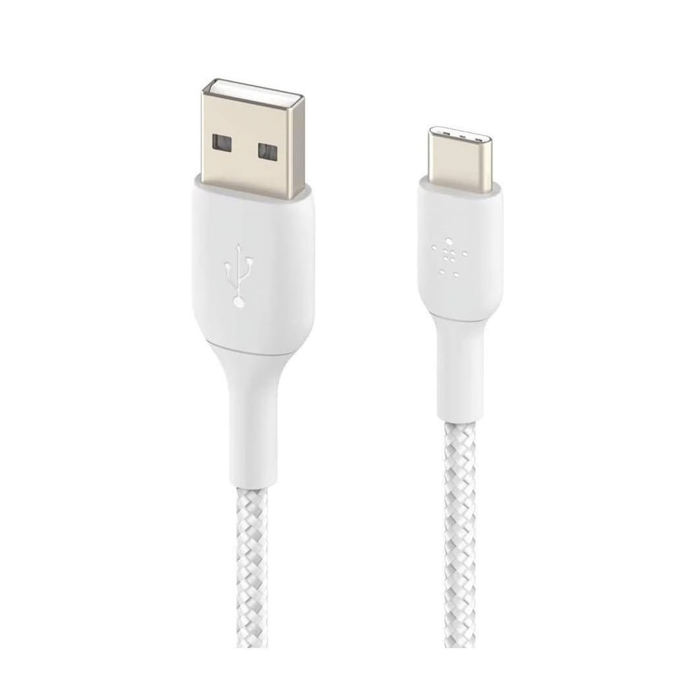 Cable USB-C a USB-A de 2m Belkin, Trenzado, Alta Durabilidad y Compatibilidad Universal, Blanco