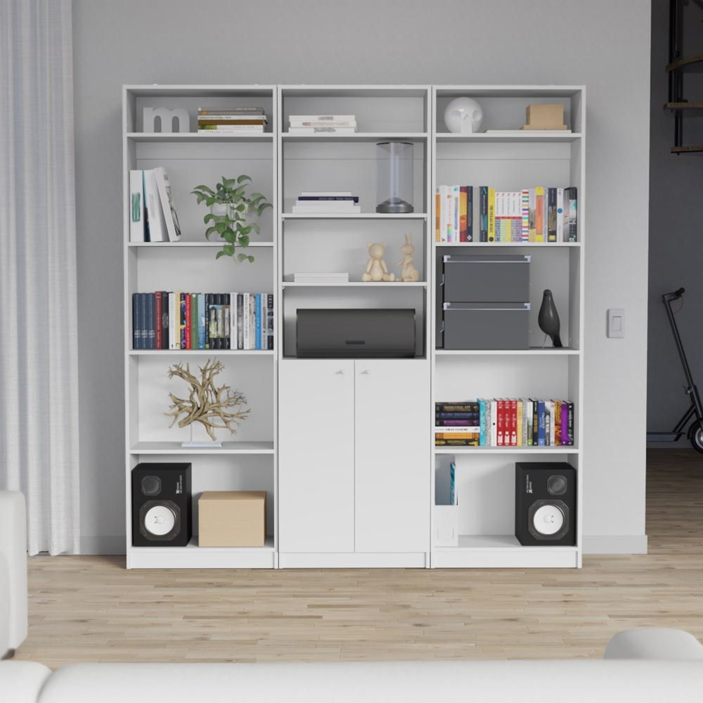 Combo Home 2 Estantes 4 Repisas + Estante 2 Puertas + 3 Complemento - Blanco