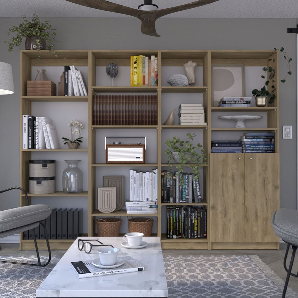 Combo Home 2 Estantes 4 Repisas + Estante 2 Puertas + Estante 5 Repisas - Macadamia