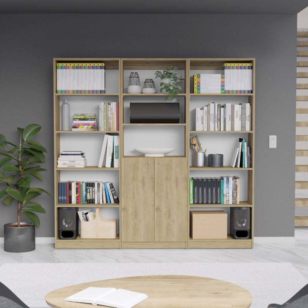 Combo Home 2 Estantes 5 Repisas + Estante 2 Puertas - Macadamia