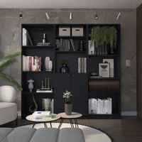 Combo Home Estante 4 Repisas + Estante 2 Puertas + Estante 5 Repisas - Wengue
