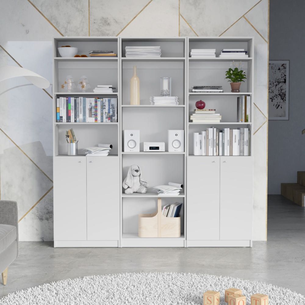 Combo Home 2 Estantes 2 Puertas + Estante 4 Rep + 3 Complemento - Blanco
