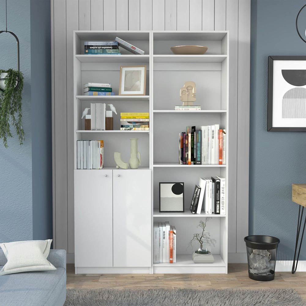 Combo Home Estante 2 Puertas + Estante 4 Repisas + 2 Complemento - Blanco