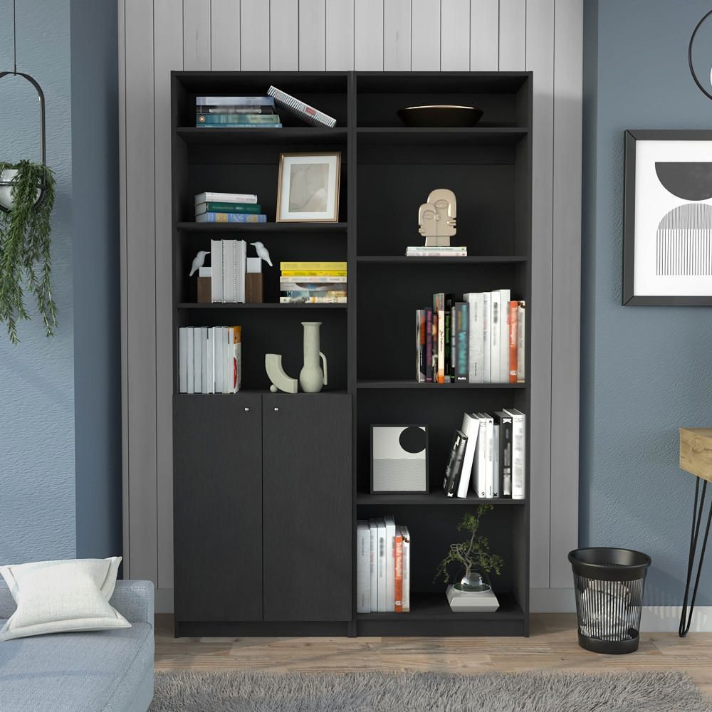 Combo Home Estante 2 Puertas + Estante 4 Repisas + 2 Complementos - Wengue