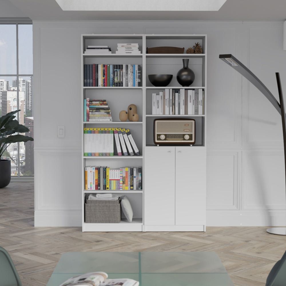 Combo Home Estante 2 Puertas + Estante 5 Repisas + 2 Complemento - Blanco