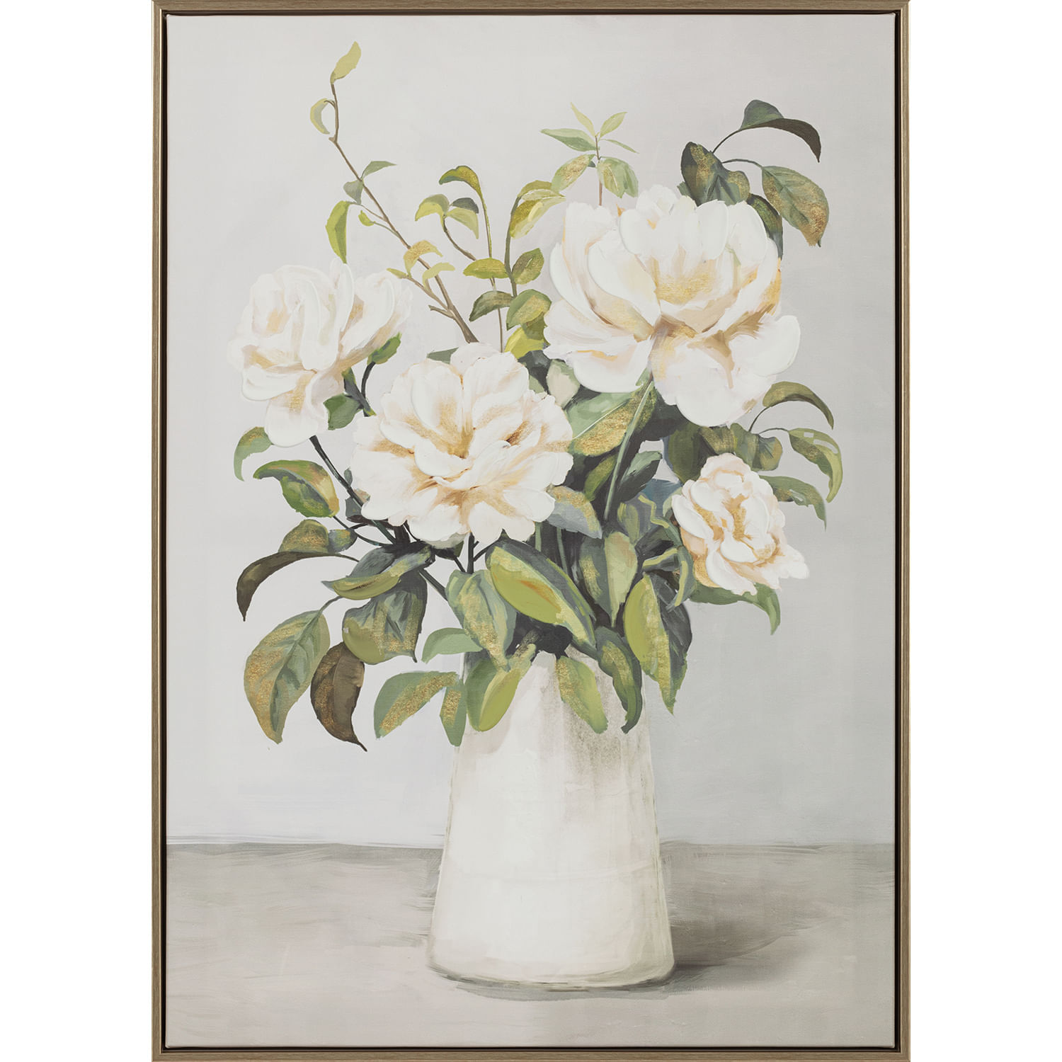 Cuadro Flor Bln Verde Con Handpaint 50x70cm