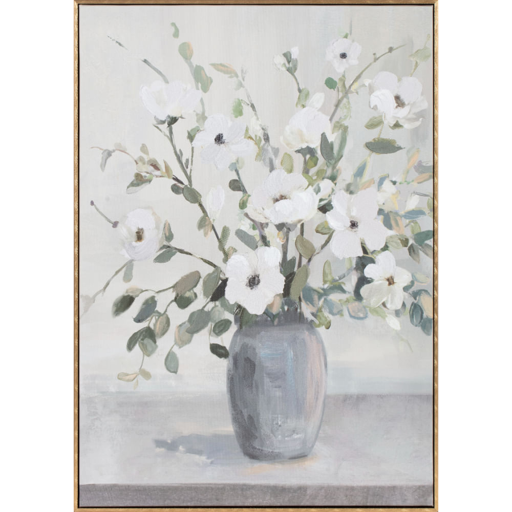 Canvas Flores Blancas Con Gel 50x70cm