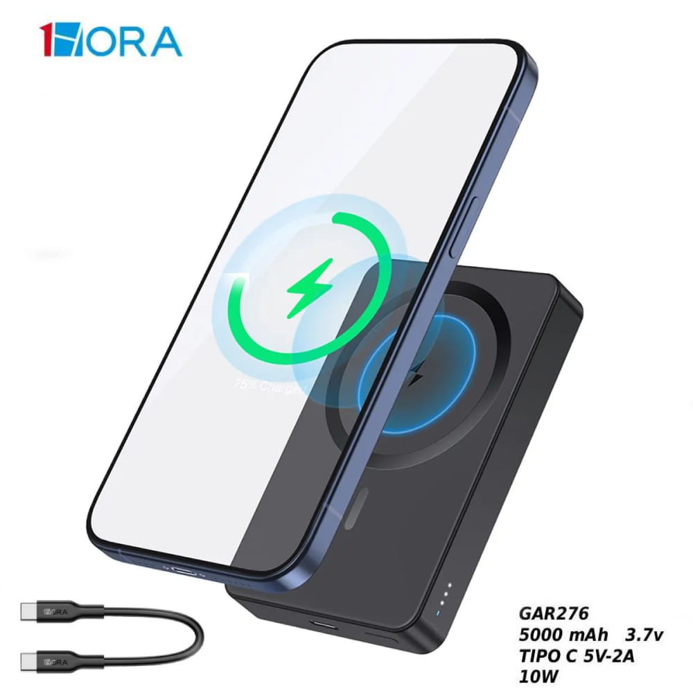 Cargador Magnético Inalámbrico Carga Rápida Para Celular 1HORA 5000mAh Modelo GAR276 10W Negro