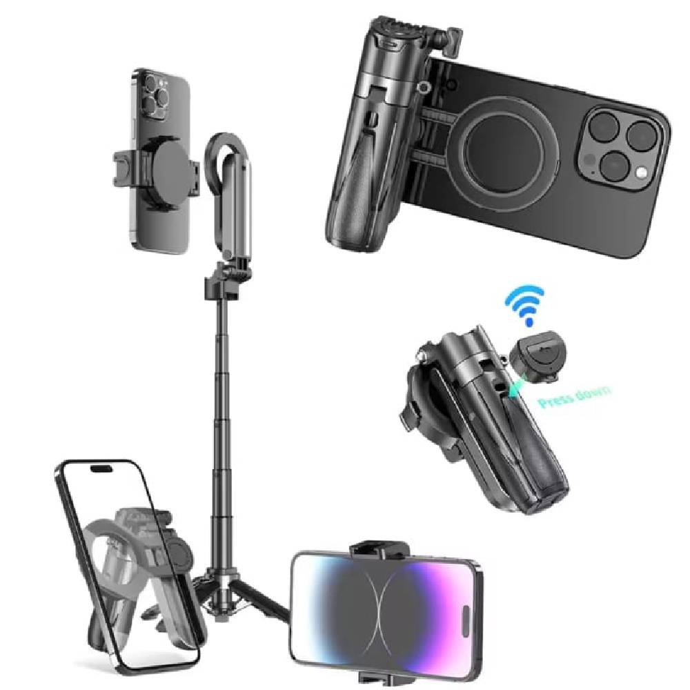 Soporte Magnético Clip Multifuncional Trípode Celular Selfie Bluetooth Negro P15 Mini