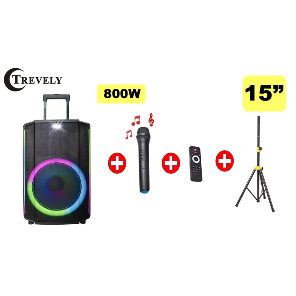Parlante portatil 15"" TREVELY TA-1598 -800W - Tripode