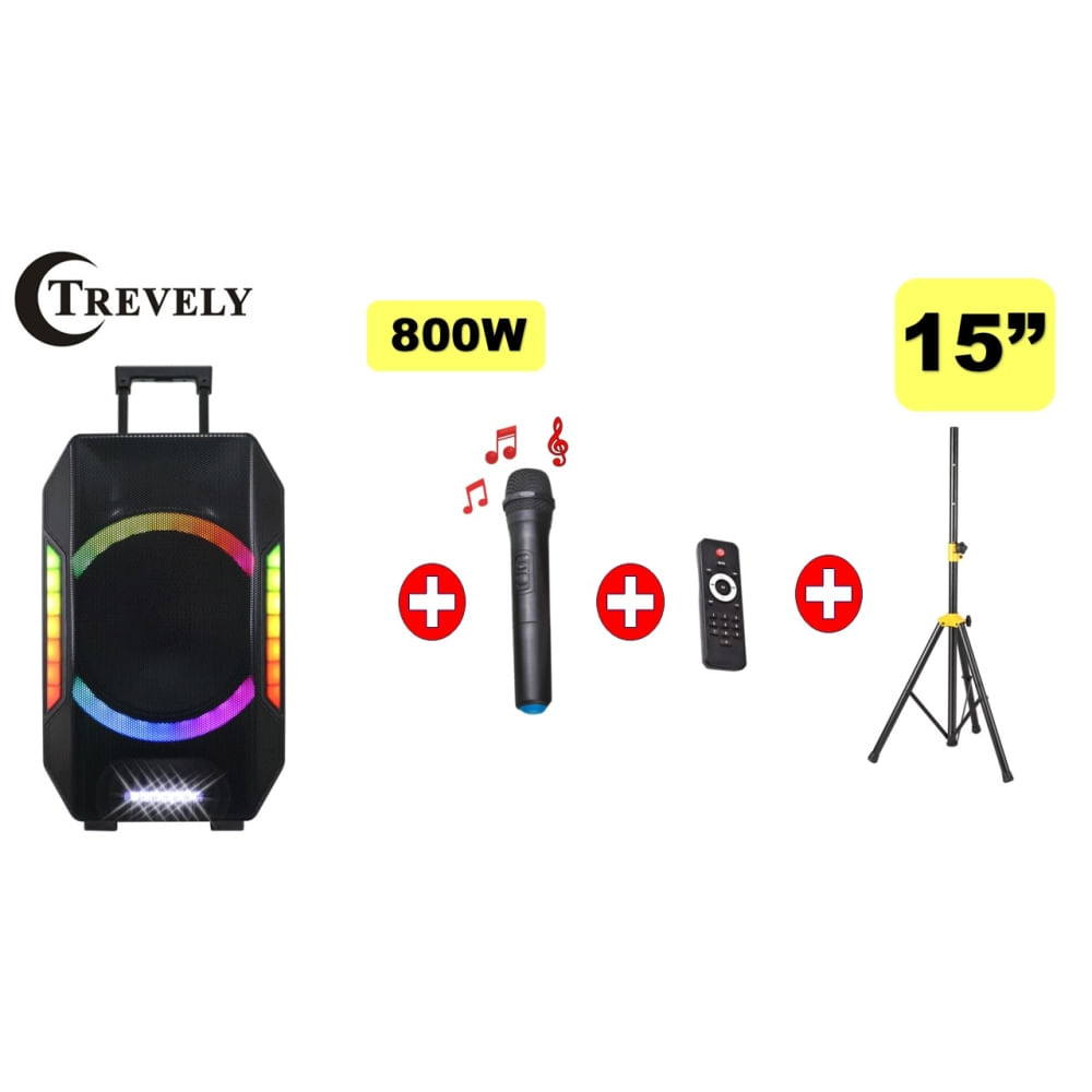 Parlante portatil 15"" TREVELY TA-1592 -800W - Tripode
