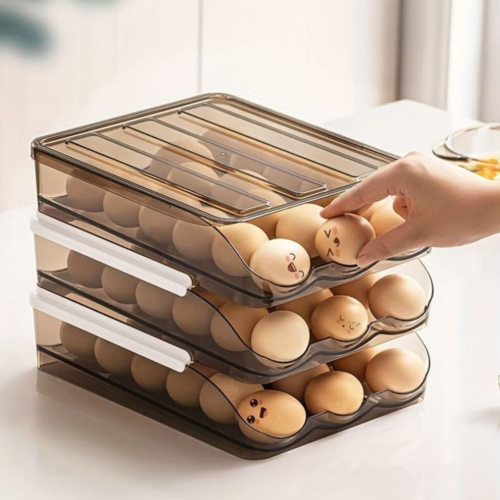 Dispensador de Huevos Negro de 3 Niveles para 54 Unidades