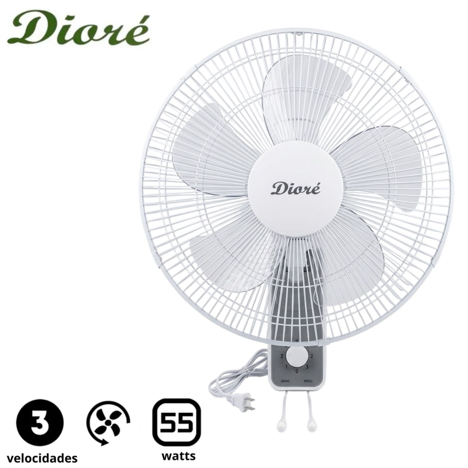 Ventilador de pared Dioré MWF 1605 UNIDAD 3 velocidades 5 aspas 55 W Blanco