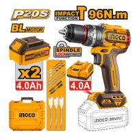 Taladro Percutor Brushless Chuck Metálico Ingco 20V 96NM Baterías 4.0 AH con Accesorios CIDLI20968